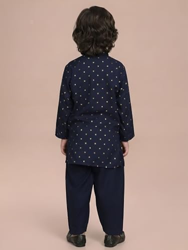 Image of POLKA TOTS Boys Cotton Ethnic Kurta Pajama Set with Attached Koti | Ethnic Motif Wear Kids Kurta Pyjama for Boys & Toddlers | Traditional Dress for Weddings & Festivals | Festive Jubba Set for Babies