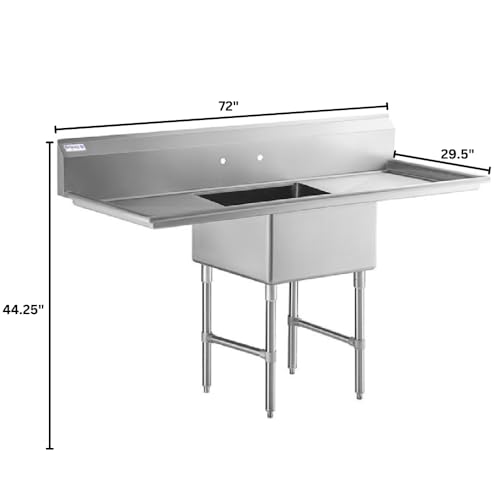 Image of EMPURA 51 inch Wide Stainless Steel One Compartment Commercial Sink | Utility 24 inch x 24 inch Bowl for Restaurant Laundry Hotel | 24 inch Right Drainboard, 9.75 inch Backsplash, 50.5 inchW x 29.5 inchD x 44.25 inchH, 16 Gauge, NSF