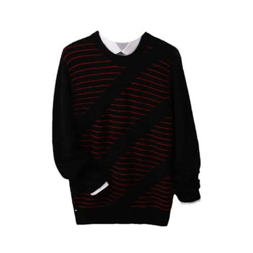 Men's O-Neck Textured Stripe Pullover Merino Wool Sweater Autumn Winter Casual Long Sleeve Jumper Thick Top
