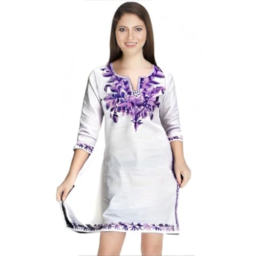 Image of Ukal Hand Embroidered Summer Fashion Chikankari Cotton Short Top Tunic Kurti for Women & Girl's