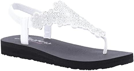Skechers Cali Women's womens Meditation - Floral Lover Flip Flop, White/Silver, 9 US | Image 2