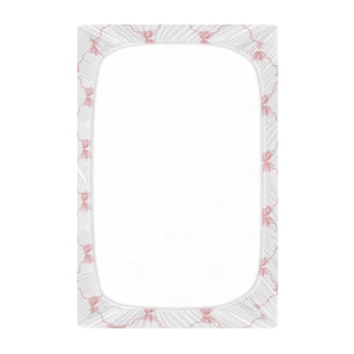 Image of Fitted Crib Sheets Trellis Bow Pink Checkered Stretchy Portable Playard Sheets for Baby Toddler, Breathable Soft Mini Crib Mattress 39 x 27 in for Boys and Girls