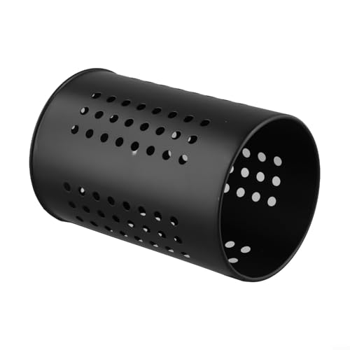 Soporte para utensilios de cocina de acero inoxidable con ventilación de agujero redondo, escurridor de cubiertos para organización de encimeras, tubo de palillos de encimera que ahorra espacio (negro