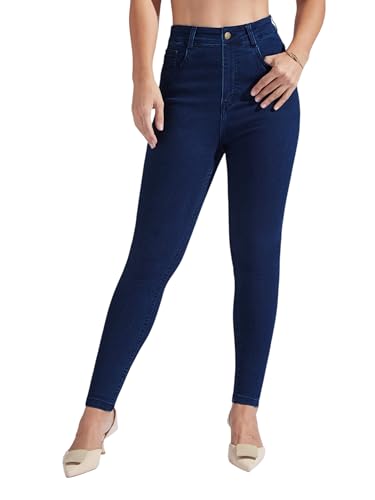 Image of Miss Chase Women's Skinny High Rise Cropped Fringed Hemline Detailing Stretchable Denim Jeans