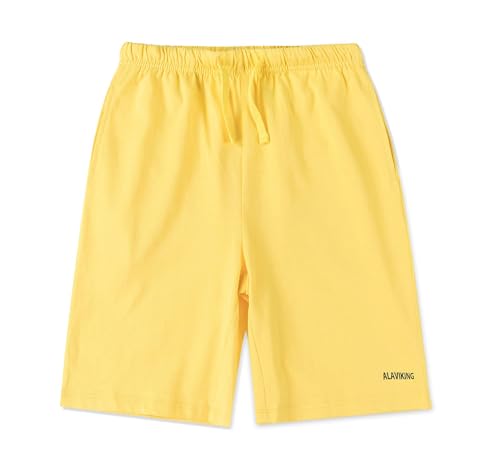 ALAVIKING Kids 1 or 2 Pack 100% Cotton Jogger Shorts Drawstring Elastic Waist Active Shorts for Boys or Girls 3-12 Years