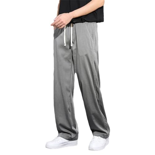 Hndudnff Men Elastic Waist Jeans with Pockets Drawstring Pants Loose Casual Soft Straigh Trousers