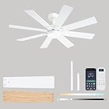 KNUN 48 Inch White Ceiling Fans with Lights and Remote/APP Control, Low Profile Ceiling Fan, 8 Blades，LED Dimmable, Reversible DC Motor, Noiseless Ceiling Fans for Bedroom Indoor/Outdoor Use