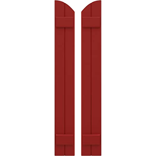 7"W x 39"H Americraft Two Board (2 Batten) Exterior Real Wood Joined Board-n-Batten Shutters w/Elliptical Top (Per Pair), Fire Red