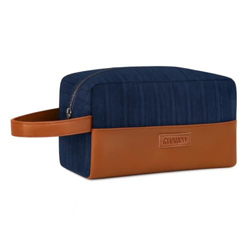 Bolsa Necessaire masculina para Viagem de tecido e Couro PU Organizadora Bolsa de higiene e barba (Azul/Marrom)