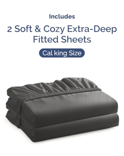 Image of CGK Linens 2 Pack Extra Deep Cal King Fitted Sheets - Charcoal