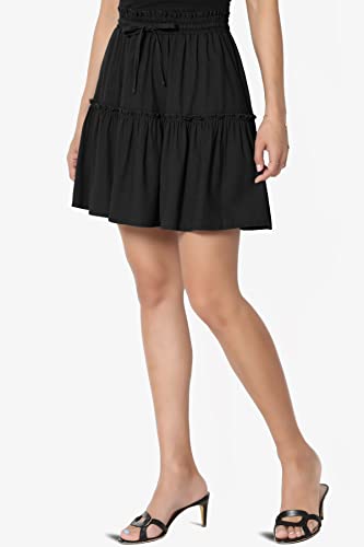 TheMogan Ruffled Tiered Linen-Blend Drawstring Elastic Waist A-Line Mini Skirt3