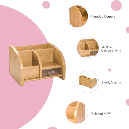 Image of oddpod Glosen Premium Multi-Purpose Wooden Desk Organizer & Mobile /Pen Holder Stand For Home /Office C-2037, Brown