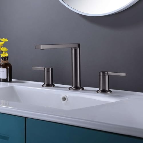 Robinet lavabo 3 trous gris à double poignée pour mitigeur eau chaude et froide de salle de bains