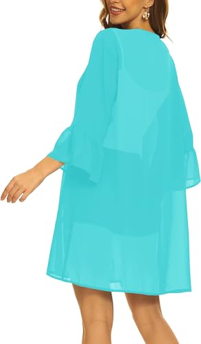 Indian Trendy Women's Solid Ruffle Sleeve Kimono Long Cardigan Loose Cover Up Casual Blouse Top Chiffon, Small-Medium4