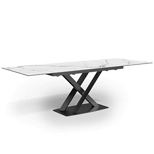 Meublissime Emma - Table à Manger Extensible en céramique - Céramique Blanche