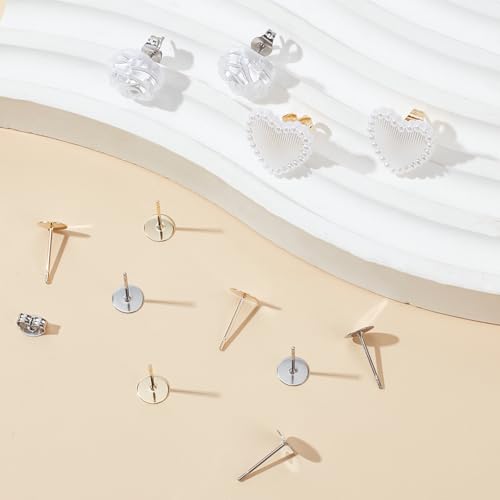 SOFPLATE 1 Box 200Pcs 12mm Flat Pad Earring Post Stainless Steel Stud Earring Findings Hypoallergenic Round Blanks Earring Studs with Butterfly Ear Back Gold Earring Posts for jewellery Making - Image 4