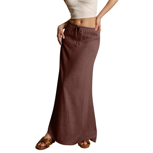 Womens Maxi Skirt Summer Vacation Bodycon Boho Linen Skirts Trendy Low Rise Wrap Comfy Beach Pencil Long Skirts
