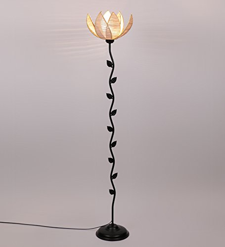 Image of Rose Bamboo Shade Floor Lamp (H-24 Inches, Beige) Decorative Standing Lamp for Living Room, Bedroom & Home Decor, Lampshade Corner Floor Light for Hall, Study, Office & Night Ambient Lighting