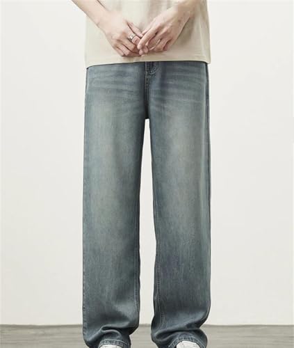 Mens Loose Fit Straight Leg Denim PantsVintage Casual Wide Leg Summer Streetwear Trousers2