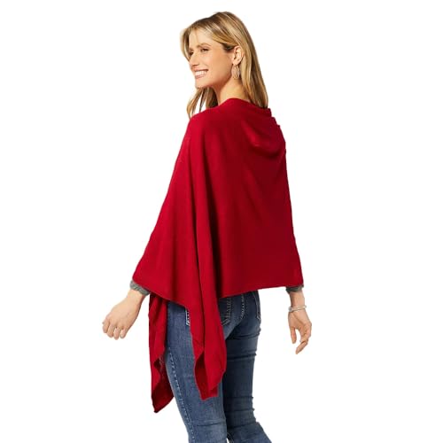 Coco + Carmen Womens Poncho - Red, One Size, Womens, Female, Poncho, Casual, Acrylic, Polyester, Straight, Pull On, Hooded Neck, Unlined, Not Water Resistant, Women2