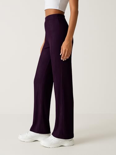 Image of Pinkmint Women's Palazzo Pants High Waist | Wide Leg Stretchable Trousers | Elastic Waist Flared Pants | Casual, Office, Travel, Lounge Stylish Comfortable Bottom Wear