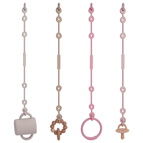 Image of Toy Straps for Baby, Silicone Toy Straps Adjustable Stretchable Sippy Cup Straps for Strollers, High Chair, Cribs, Hanging Baskets, Shopping Trolley, Car Seat (Sand+Linght grey+Dusty lilac+Dusty rose)