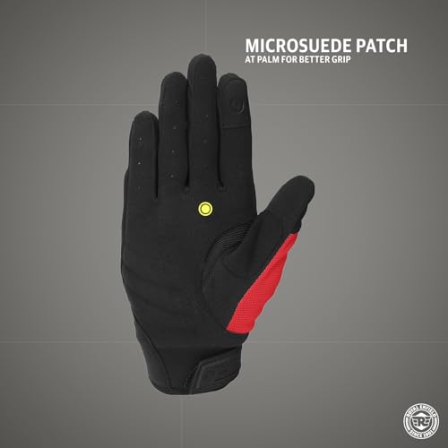 Image of Royal Enfield Urban Hustler V2 Riding Gloves 100% Polyester Air Mesh for Ventilation | TPR Knuckle Protectors | Microsuede Grip Patch | Poly Stretch Fabric for Better Flexibility RED 2XL 24CM