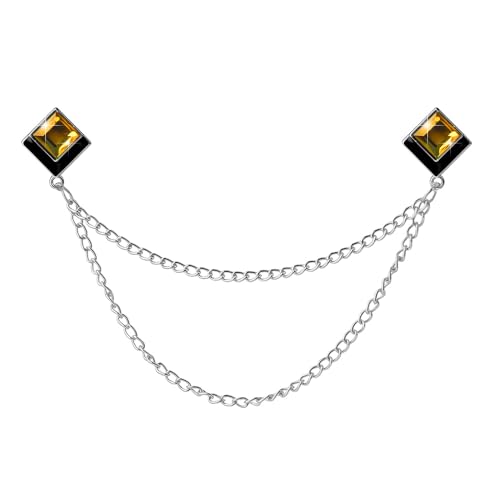 Image of Gem Brooch Pins Hanging Chain Lapel Pin for Men Suits Shirt Collar Brooch Square Crystal Brooch Pin Rhinestone Lapel Pins for Men Tassel Chain Brooch Collar Pins Business Suit Shirt Accessories