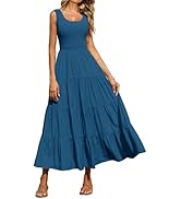 PRETTYGARDEN Women's 2024 Summer Beach Dress | Casual Loose Plain Maxi, Smocked Tank, Sleeveless,...