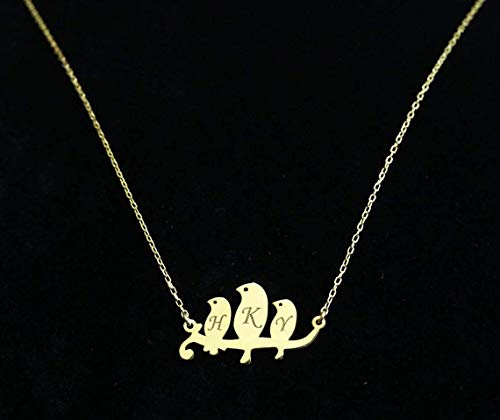 Birds on a Branch Necklace/Initial Letters Necklace/Monogram Personalized Birds Necklace / 925 Solid Sterling Silver