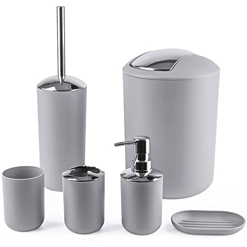 Papillon Bathroom Accessories - 6 Piece Plastic Gift Toothbrush Holder,Toothbrush Cup,Soap Dispenser...
