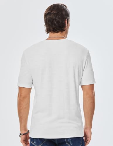 Image of JMIERR Mens T-Shirt Casual Stretch Solid Crewneck Short Sleeve Tees Textured Shirts