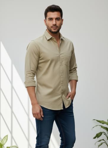Image of Tagas Men's Shirt|Men's Everday Regular Fit Solid Shirt | Cotton Rich |Men's Washed Cotton Twill Casual Shirt - Regular Fit|(Available in Plus Sizes)