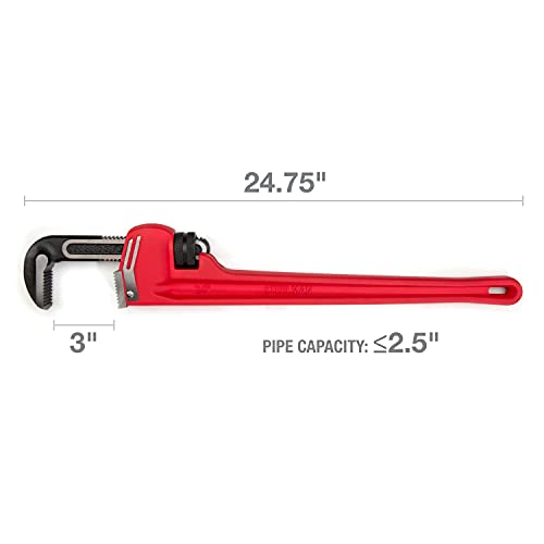 Image of Steelman Heavy-Duty Cast Iron Straight Handle Pipe Wrench (24-Inch, Red;Silver)