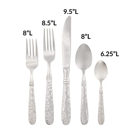 Martellato-by-Vietri-5-Piece-Flatware-Set-Handmade-1810-Stainless-Steel-Fork-Spoon-Knife-Silver Martellato by Vietri 5 Piece Flatware Set Handmade 1810 Stainless Steel Fork Spoon Knife Silver