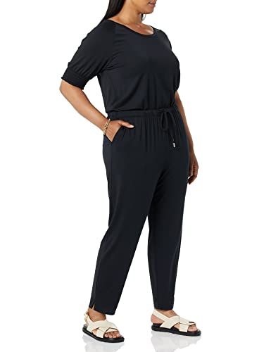 Amazon Aware Women's Modal Elbow Length Puff Sleeve Tie Waist Jumpsuit (Available In Plus Size), Black, 6X #TOP2