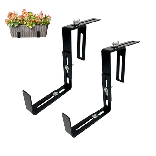 Staffa per vaso di fiori in ferro, gancio per fioriera, mensola regolabile per installazione su ringhiere e recinzioni (1 paio, nero)