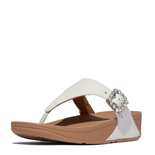 Image of FitFlop Womens LULU Crystal Buckle Toe-Post Sandals with Microwobbleboard Technology, Microfiber Toe Post, Slip Resistant Rubber Outsole, Cushioned Arch Support for All Day Comfort