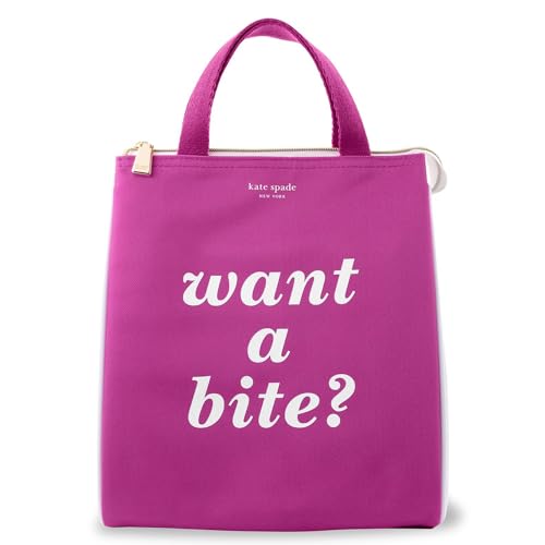 Image of kate spade new york Insulated Lunch Tote, Want A Bite | Cute Insulated Soft Cooler Bag, Adult Lunch Box with Silver Thermal Interior Lining and Mesh Storage Pocket