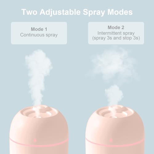 Image of Portable Small Humidifier, USB Personal Desktop Humidifier for Car, Office Room, Bedroom, Auto Shut-Off, 2 Mist Modes, Super Quiet, 220ml, Pink