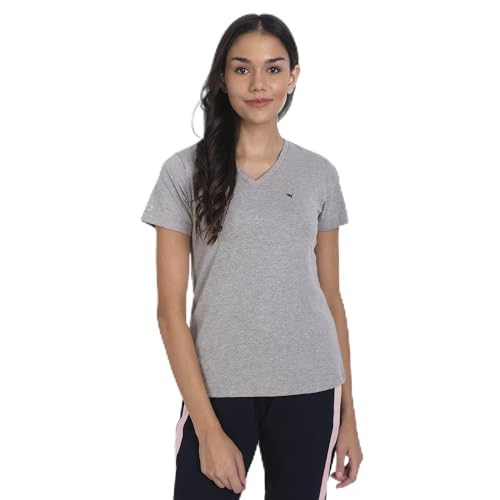 Image of AM SWAN Cotton Lycra Smart Fit Half Solid V-Neck Tshirts