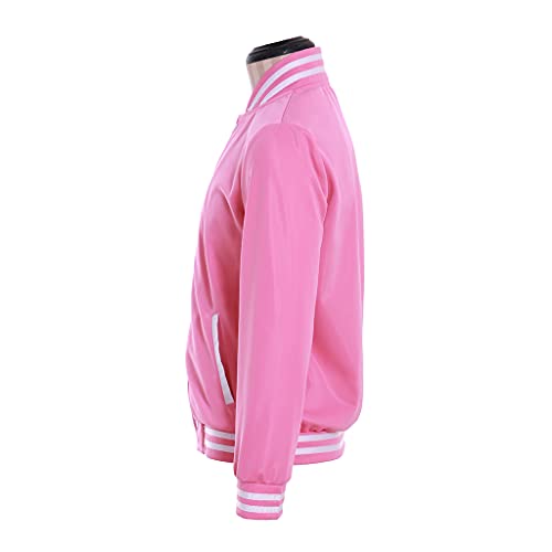 Men's Pink Baseball Jacket Button up Varsity Coat School Uniform Sportswear Casual Top4