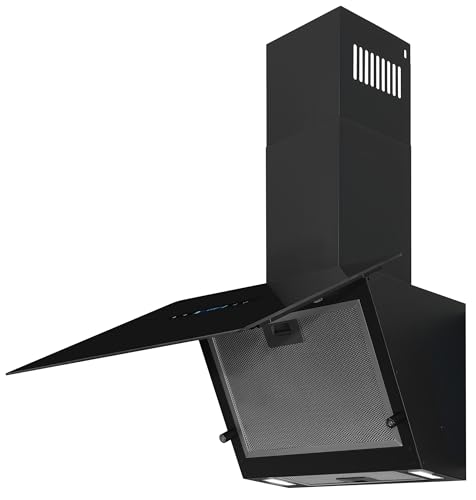 Exquisit® Campana Extractora Decorativa de Pared 60cm, 392 m³/h, Negro, Clase A, Control Táctil con Display LED, 3 Niveles de Potencia, Medidas (30,0 x 55,8 x 33,0 cm)