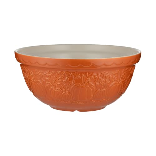 Mason Cash In the Pumpkin Patch S18 Mixing Bowl, Cranberry, Stoneware, 2.85 Qt, Embossed Pumpkin Design (Persimmon)