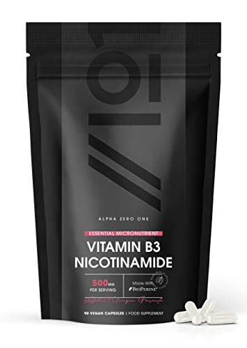 Vegan Vitamin B3 500mg Capsules - 500mg Nicotinamide - 90 Vegan Caps - No Additives — Non-GMO, Gluten Free. (1 Pack)