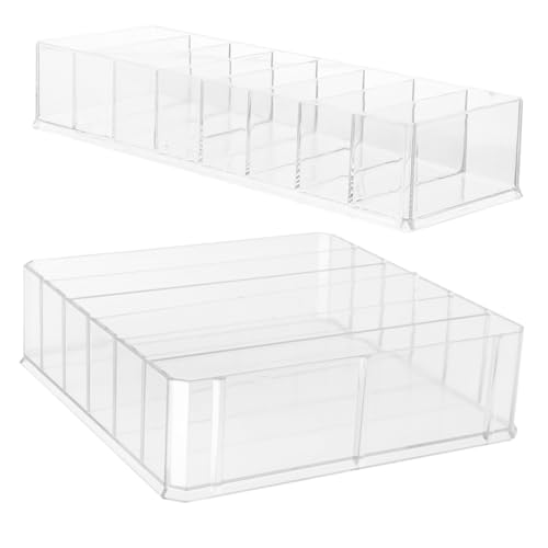 VILLFUL Organizador de Almacenamiento Multifuncional para Escritorio y Caja Registradora Bandeja Acrílica 2 Piezas 1 Grande de 6 Compartimentos Desmontables 1 Pequeña de 8