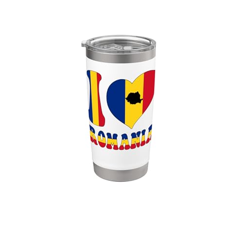 Ich liebe Rumänien Bukarest Rumänien Pride Flagge Herz Grafik Doppelwandiger Edelstahl-Thermobecher