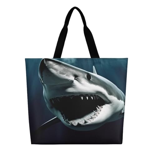Women's Multi-Functional Shopping Bag，Shark Printing Messenger Bag Shoulder Bag for Travel, Work, Shopping & Parties with Inner Pocket, Grocery Bag Lightweight & Water-Resistant3