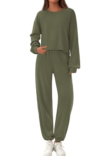 PRETTYGARDEN Women's Two Piece Lounge Sets 2025 Fall Airport Outfits Long Sleeve Pullover Tops Sweatpants Matching Clothing