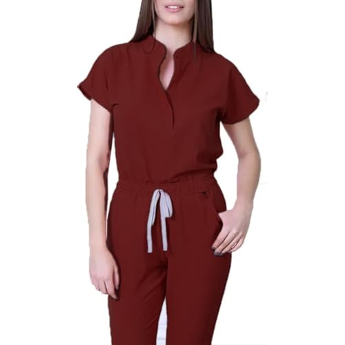 Scrubs for Women Set 4 Way Stretch Nursing Uniforms V Neck Scrubs Tops and Cargo Pants Quick Drying Solid Medical Nurse Uniform with Pockets Casial Jogger Scrub Set(A21 Wine,X-Large)